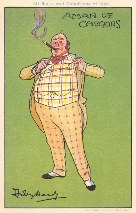 Framed Print : Banker. A Man of Cheques. A cartoon of a typical banker Framed Print : Banker. A Man of Cheques. A cartoon of a typical banker