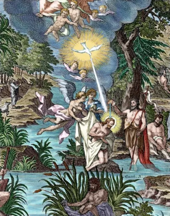 Framed Print : Baptism of Jesus. Colored engraving Framed Print : Baptism of Jesus. Colored engraving