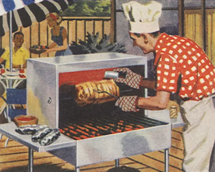 Framed Print : Barbecuing on a Spit Date: 1954 Framed Print : Barbecuing on a Spit Date: 1954
