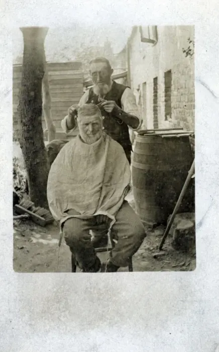 Framed Print : Barber, England. Date: 1900s Framed Print : Barber, England. Date: 1900s