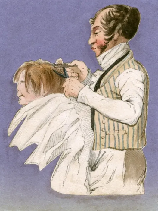Framed Print : Barber at Work C1840 Framed Print : Barber at Work C1840