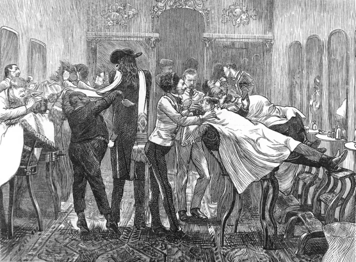 Framed Print : Barbers Saloon, New York, 1870 Framed Print : Barbers Saloon, New York, 1870