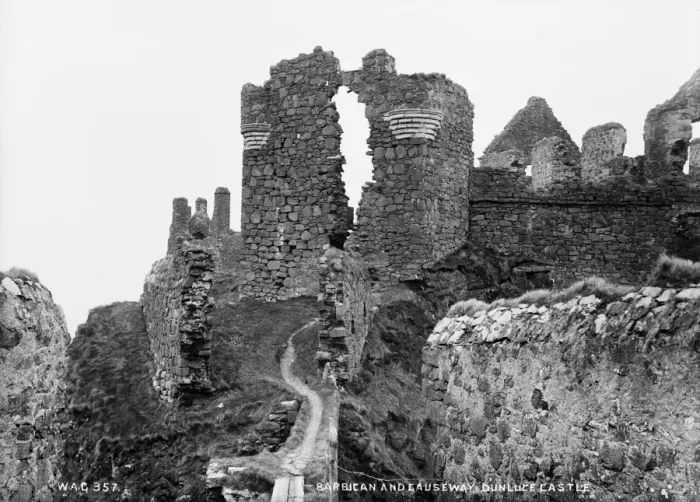 Framed Print : Barbican and Causeway, Dunluce Castle Framed Print : Barbican and Causeway, Dunluce Castle