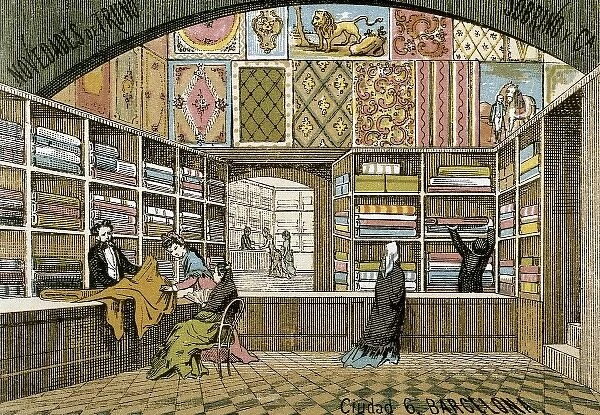 Barcelona (19th c. ). Fabric shop of Sobrino y