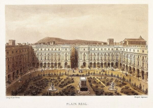 Barcelona (19th c. ). Royal Square. Litography