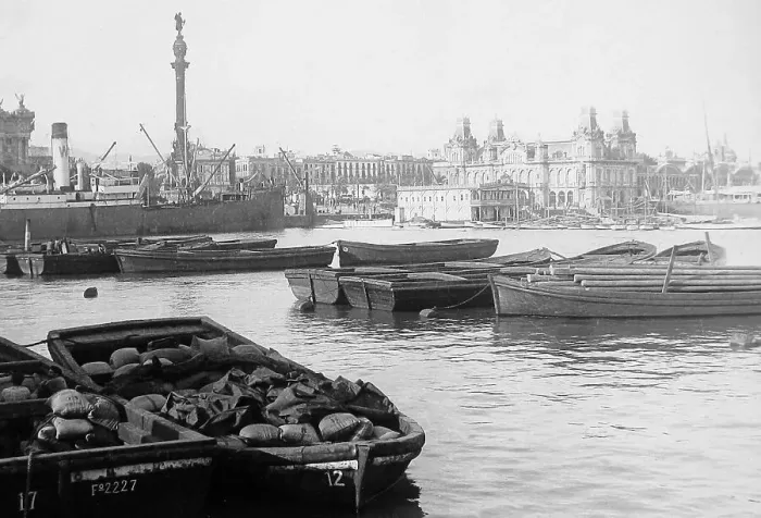 Framed Print : Barcelona harbour Spain early 1900s Framed Print : Barcelona harbour Spain early 1900s