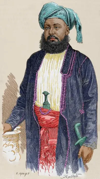 Framed Print : Bargash bin Said (1837-1888). Colored engraving Framed Print : Bargash bin Said (1837-1888). Colored engraving