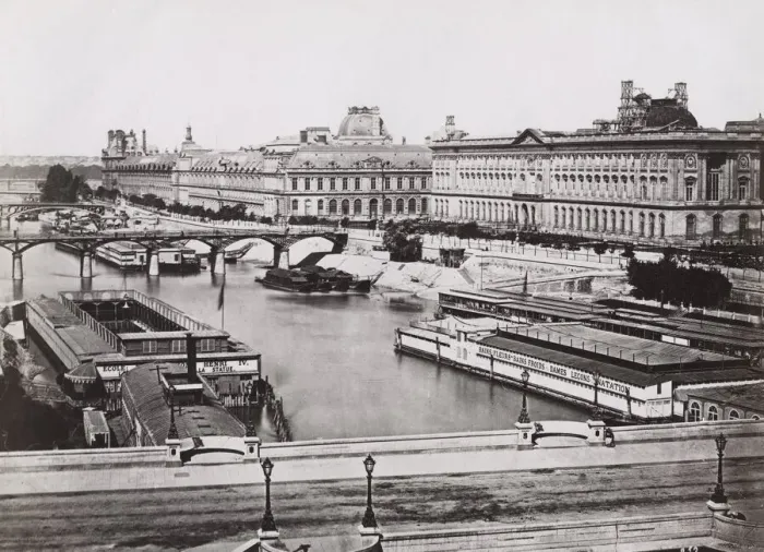 Framed Print : Barges and swimming baths, River Seine, Paris Framed Print : Barges and swimming baths, River Seine, Paris