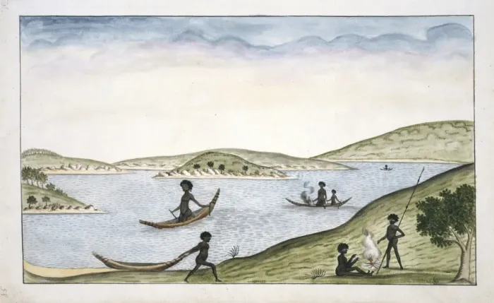 Framed Print : Bark canoes of Port Jackson Framed Print : Bark canoes of Port Jackson