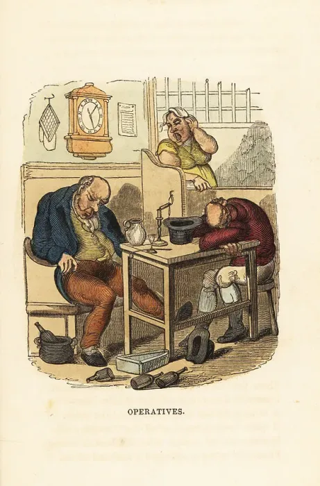 Framed Print : A barmaid in a tavern calls time on two sleeping drunks Framed Print : A barmaid in a tavern calls time on two sleeping drunks