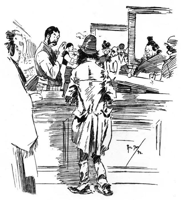 Framed Print : Barman has a stern word with a disreputable customer Framed Print : Barman has a stern word with a disreputable customer