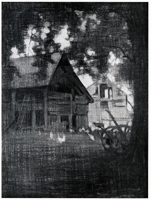 Framed Print : The Barn. A charcoal drawing showing a view of a bark Framed Print : The Barn. A charcoal drawing showing a view of a bark