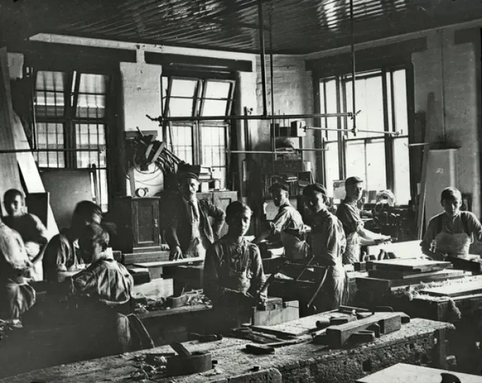 Framed Print : Barnardos Boys Home, Stepney Causeway - Carpentry Shop Framed Print : Barnardos Boys Home, Stepney Causeway - Carpentry Shop