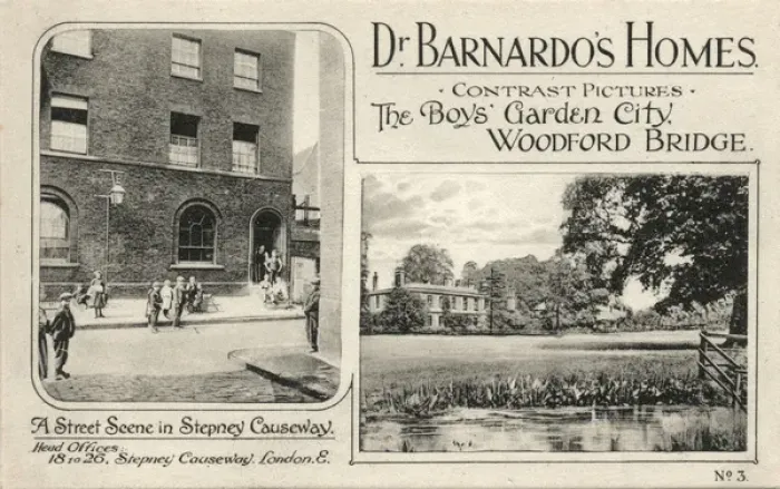 Framed Print : Barnardos Contrast Card advertising new Woodford Bridge H Framed Print : Barnardos Contrast Card advertising new Woodford Bridge H