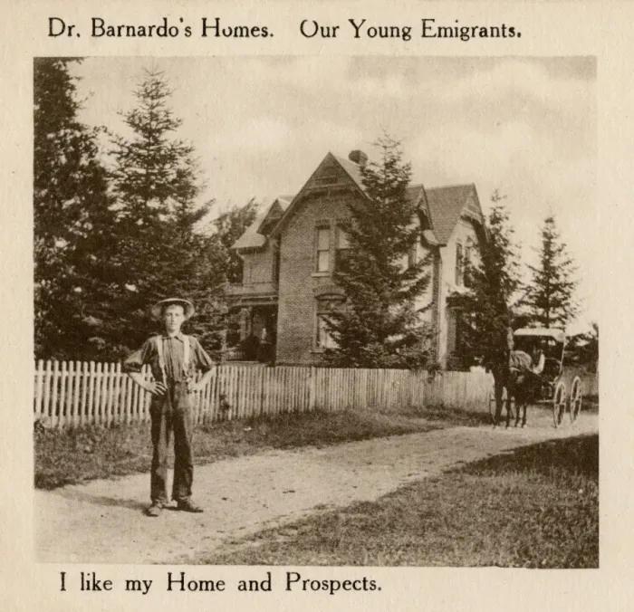 Framed Print : Barnardos Emigrants in Canada - boy outside home Framed Print : Barnardos Emigrants in Canada - boy outside home