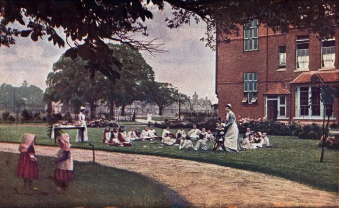Framed Print : Barnardos Girls Village Home, Barkingside - Tea on the Law Framed Print : Barnardos Girls Village Home, Barkingside - Tea on the Law