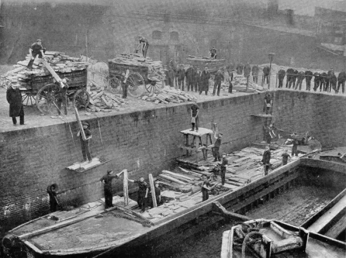 Framed Print : Barnardos Labour House - Discharging a Cargo of Wood Framed Print : Barnardos Labour House - Discharging a Cargo of Wood