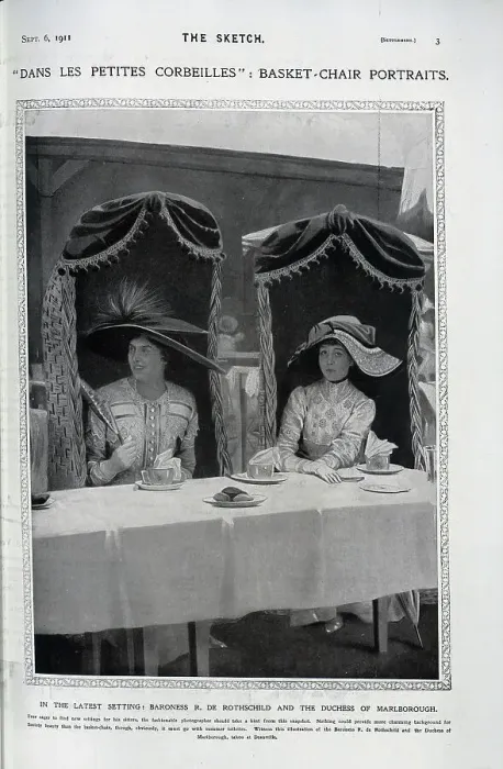 Framed Print : Baroness De Rothschild, Duchess of Marlborough basket chairs Framed Print : Baroness De Rothschild, Duchess of Marlborough basket chairs