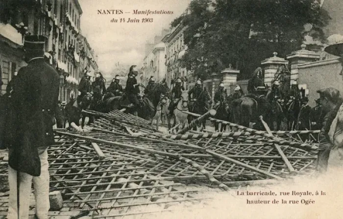 Framed Print : Barricade - Rue Royale, Nantes - June, 1903 Framed Print : Barricade - Rue Royale, Nantes - June, 1903