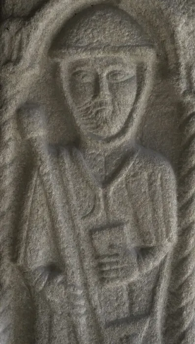 Framed Print : Bas-relief sculpture depicting a pilgrim. Mid-15th century Framed Print : Bas-relief sculpture depicting a pilgrim. Mid-15th century