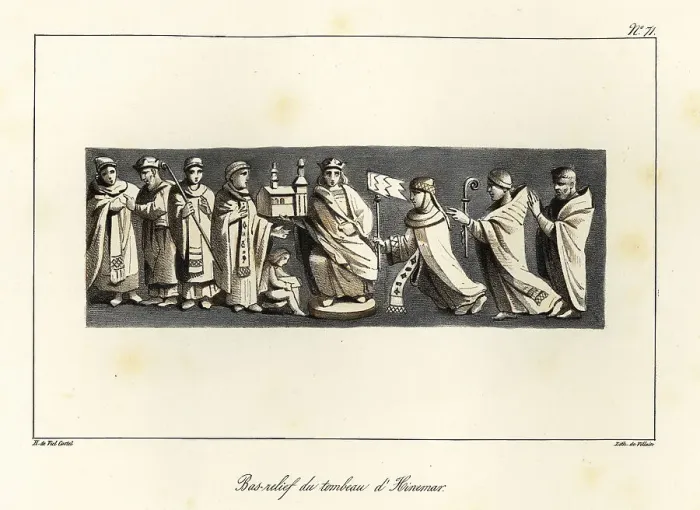 Framed Print : Bas-relief from the tomb of Hincmar (806-882), Archbishop of Rei Framed Print : Bas-relief from the tomb of Hincmar (806-882), Archbishop of Rei