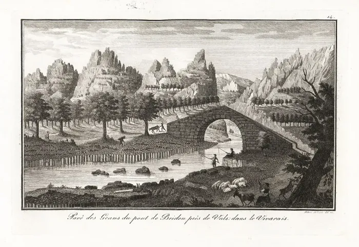 Framed Print : Basalt prism columns at Bridon bridge, near Vals, France, 18th c Framed Print : Basalt prism columns at Bridon bridge, near Vals, France, 18th c