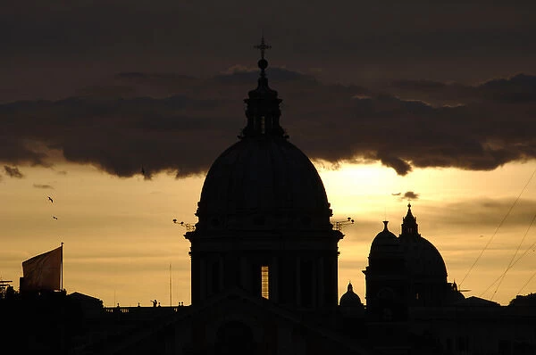Basilica of Carlo al Corso at sunset. Backlight. Rome