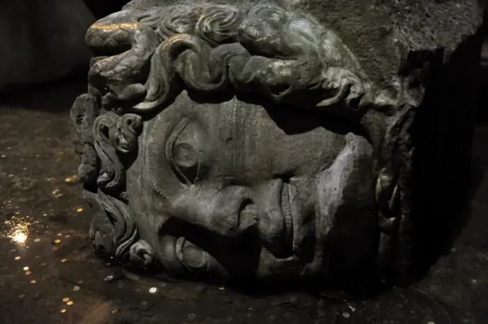 Framed Print : Basilica Cistern. 6th century. Medusa column base. Istanbul Framed Print : Basilica Cistern. 6th century. Medusa column base. Istanbul