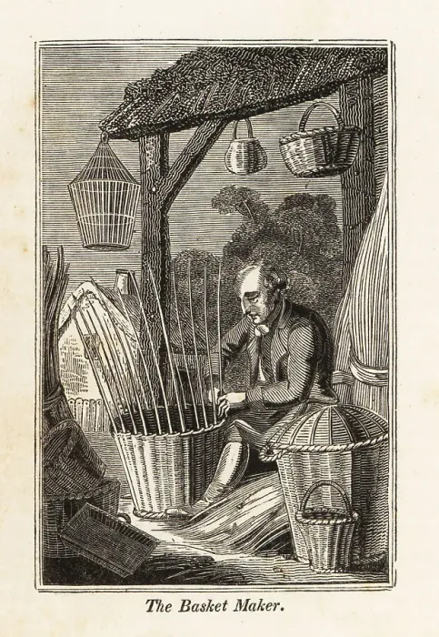 Framed Print : Basket maker weaving a basket from willow Framed Print : Basket maker weaving a basket from willow