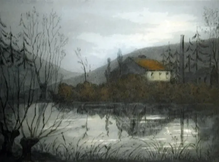Framed Print : Bataille de Verdun 1916 Le moulin et l etang de Vaux