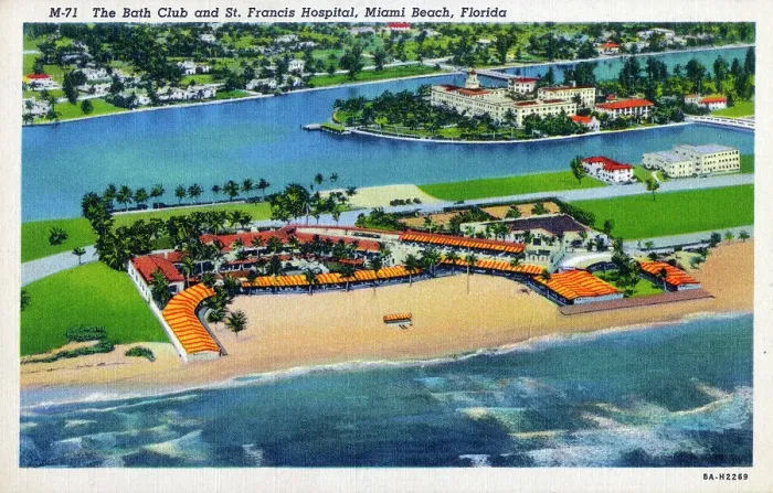 Framed Print : The Bath Club and St. Francis Hospital, Miami Beach, Florida Framed Print : The Bath Club and St. Francis Hospital, Miami Beach, Florida