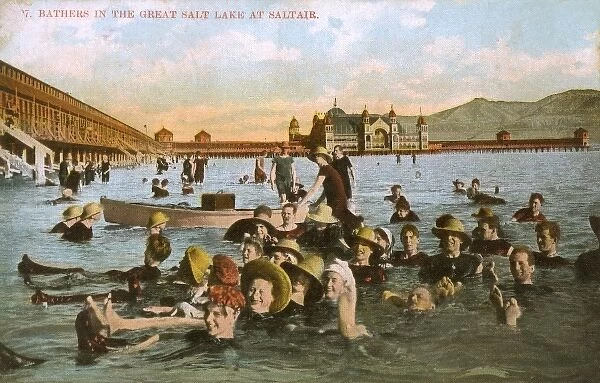 Bathers in the Great Salt Lake at Saltair, Utah, USA