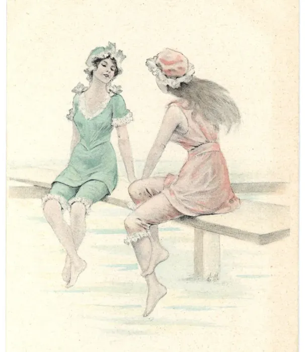 Framed Print : Bathers on Jetty - 1905 Framed Print : Bathers on Jetty - 1905