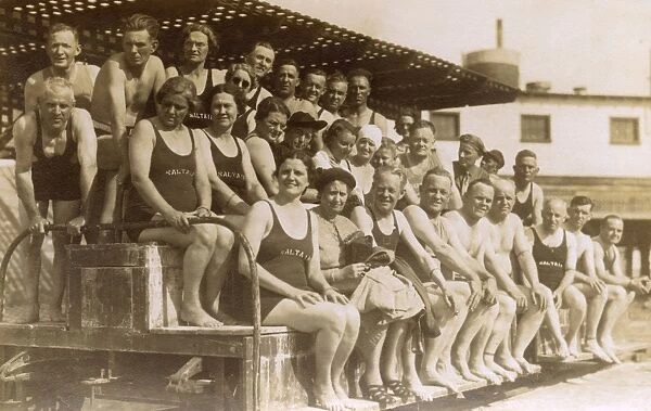 Bathers pose for photo at saltair, Utah, USA