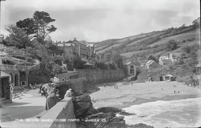 Framed Print : Bathing Beach at Combe Martin Framed Print : Bathing Beach at Combe Martin