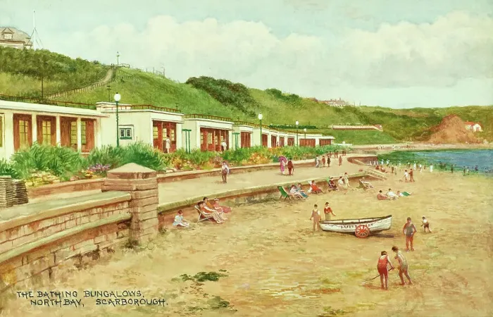 Framed Print : Bathing Bungalows, North Bay, Scarborough, North Yorkshire