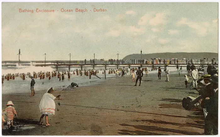 Framed Print : Bathing Enclosure, Ocean Beach and Pier, Durban, Natal Province, South Africa Date: circa 1908 Framed Print : Bathing Enclosure, Ocean Beach and Pier, Durban, Natal Province, South Africa Date: circa 1908
