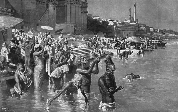 Bathing in the Ganges by Fortunino Matania