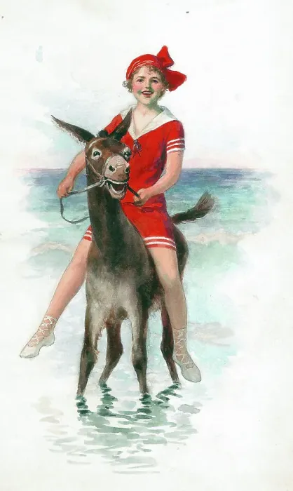Framed Print : Bathing girl on donkey Framed Print : Bathing girl on donkey