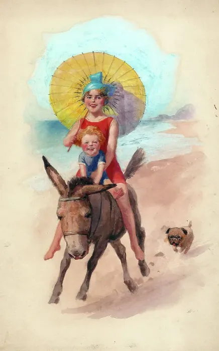 Framed Print : Bathing girl on donkey Framed Print : Bathing girl on donkey