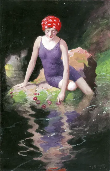 Framed Print : Bathing girl on rock Framed Print : Bathing girl on rock