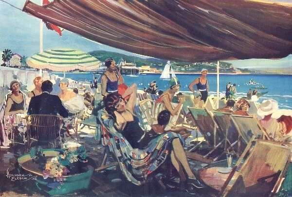 The Bathing Plage at Nice by Howard K. Elcock