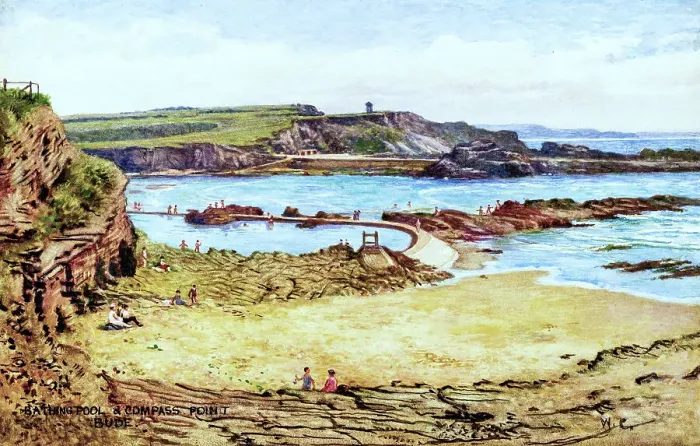 Framed Print : Bathing Pool and Compass Point, Bude, Cornwall Framed Print : Bathing Pool and Compass Point, Bude, Cornwall
