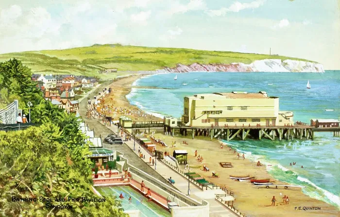 Framed Print : Bathing Pool and Pier Pavilion, Sandown, Isle of Wight Framed Print : Bathing Pool and Pier Pavilion, Sandown, Isle of Wight