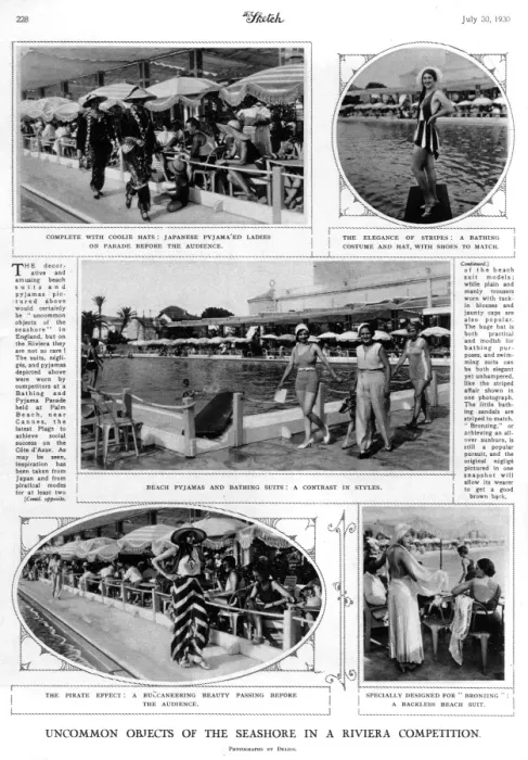 Framed Print : Bathing and pyjama parade at Cannes, 1930s Framed Print : Bathing and pyjama parade at Cannes, 1930s