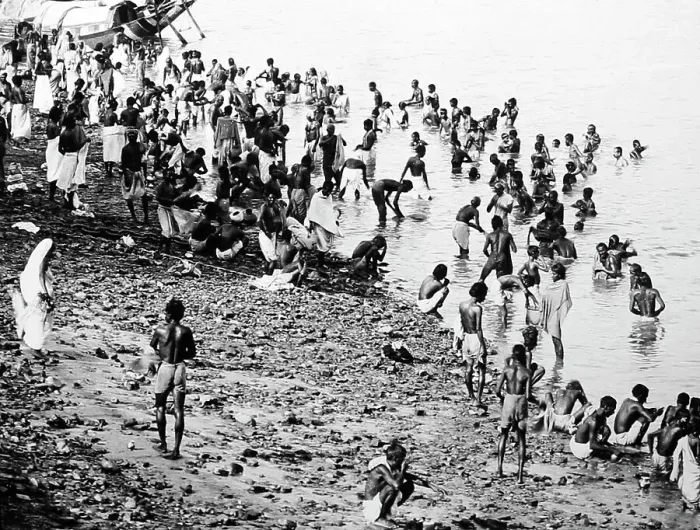 Framed Print : Bathing in the River Ganges, India, Victorian period Framed Print : Bathing in the River Ganges, India, Victorian period