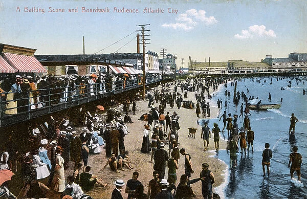 Bathing Scene and Boardwalk Audience - Atlantic City, USA
