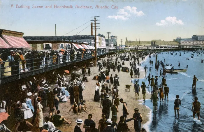 Framed Print : Bathing Scene and Boardwalk Audience - Atlantic City, USA Framed Print : Bathing Scene and Boardwalk Audience - Atlantic City, USA