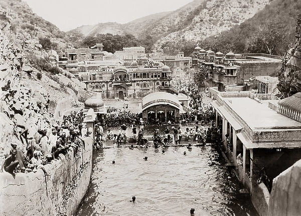 Bathing, swimming, India, circa 1890