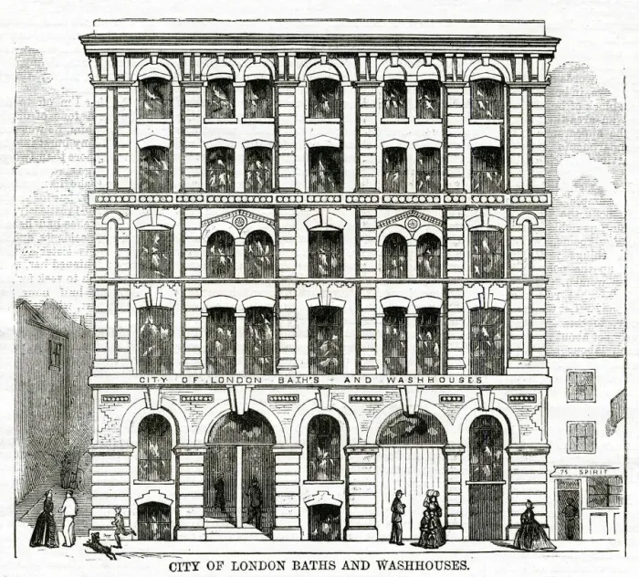 Framed Print : Baths and washhouses in Golden Lane, London 1865 Framed Print : Baths and washhouses in Golden Lane, London 1865